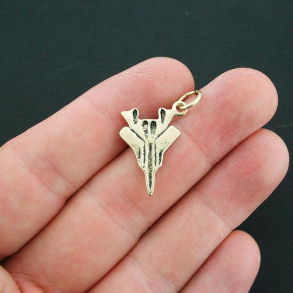 2 breloques de ton or antique d'avion de chasse 3D - GC233