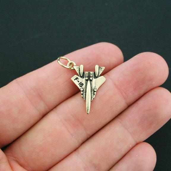 2 breloques de ton or antique d'avion de chasse 3D - GC233