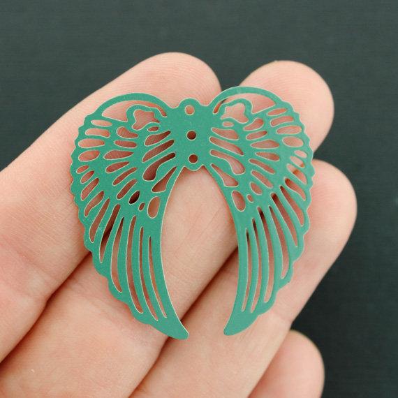 2 Filigree Angel Wings Enamel Charms - E630