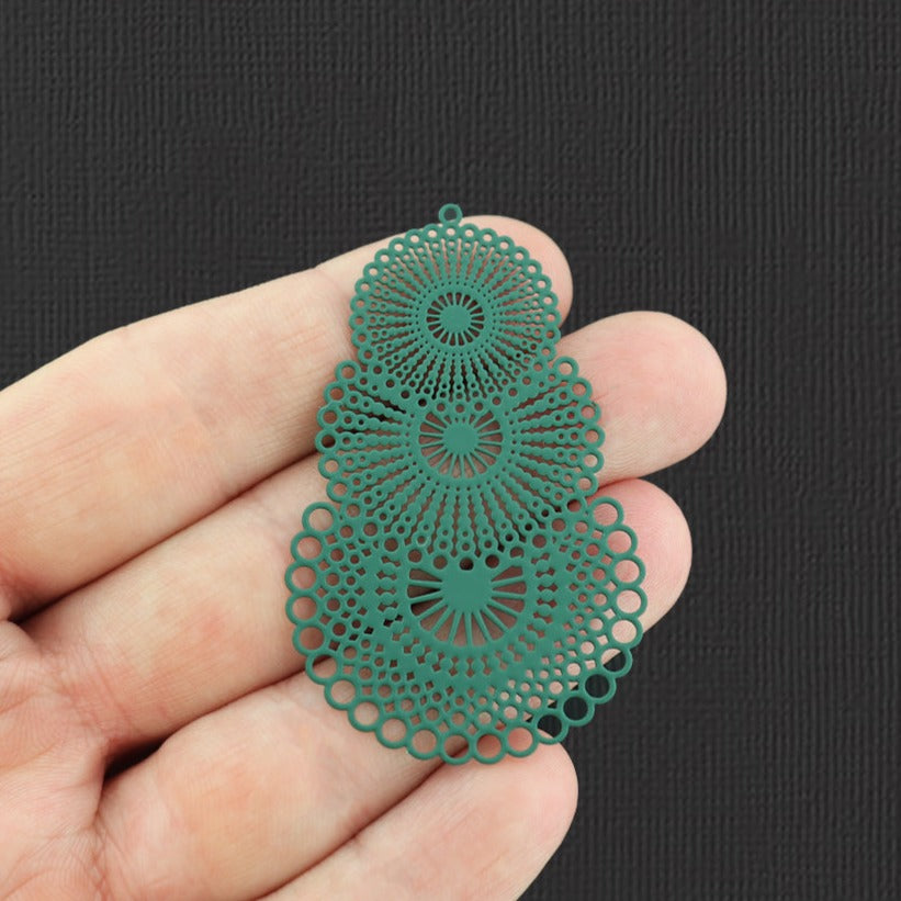 2 Filigree Circle Green Enamel Stainless Steel Charms 2 Sided - SSP152