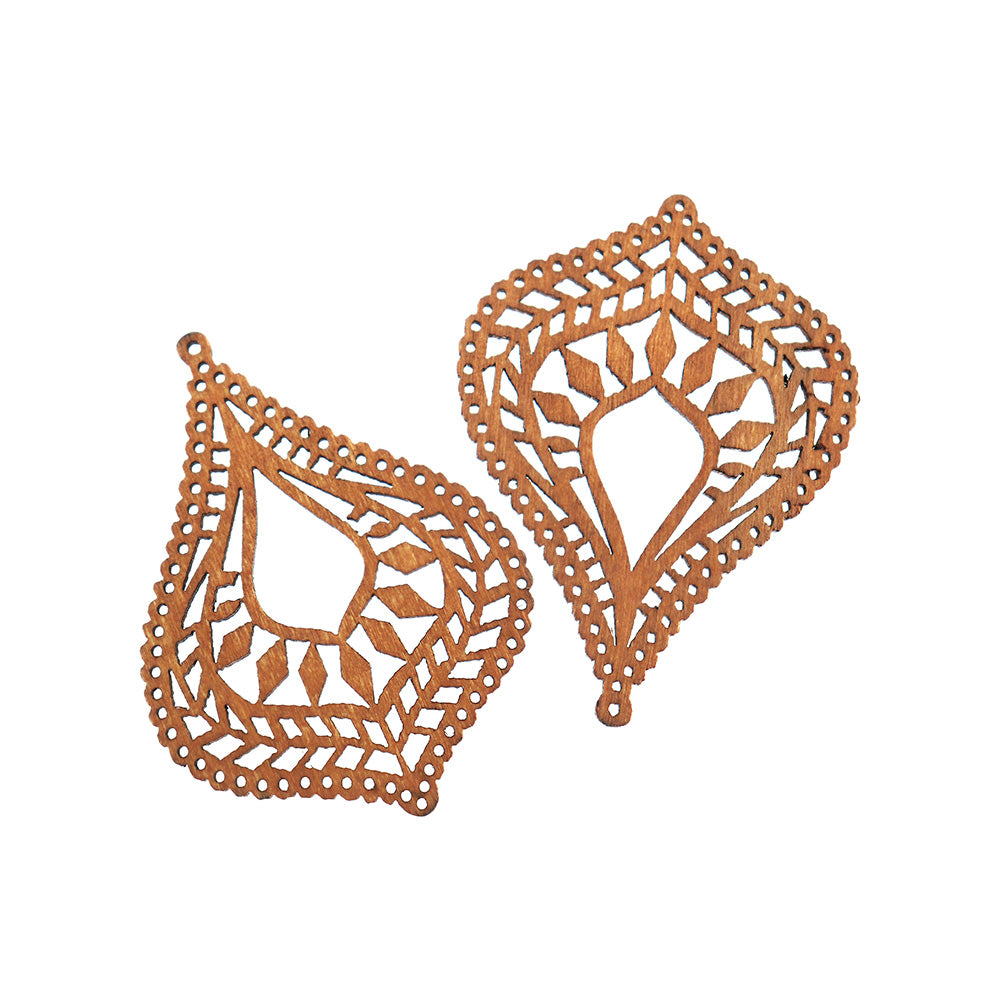 2 Breloques Goutte Filigrane en Bois Naturel Double Face - WP151