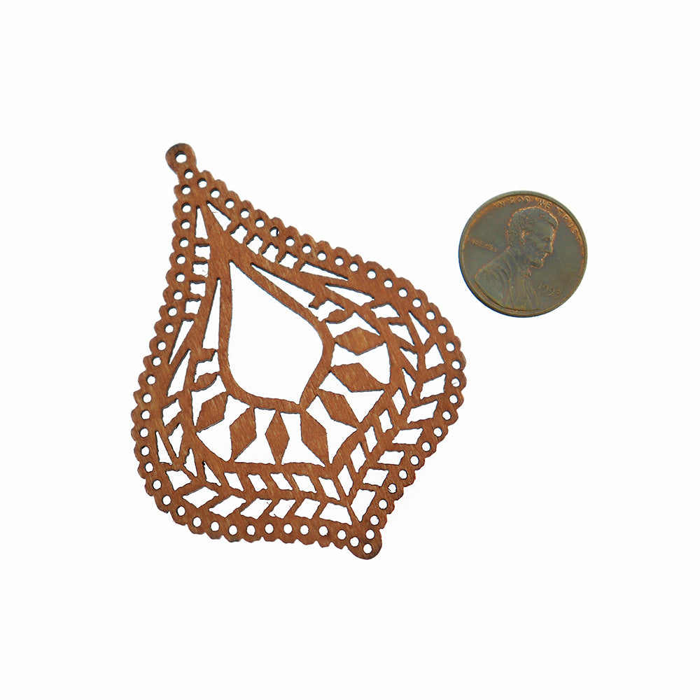 2 Breloques Goutte Filigrane en Bois Naturel Double Face - WP151