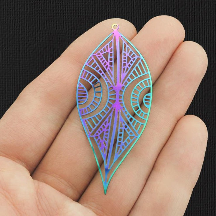 2 breloques en acier inoxydable électroplaqué arc-en-ciel en filigrane 2 faces - SSP272