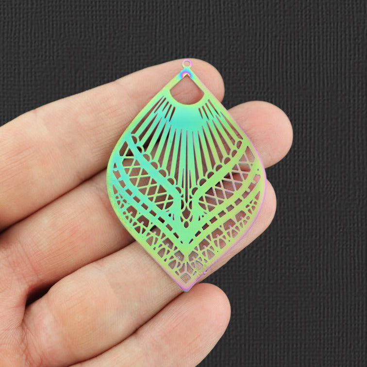 2 breloques en acier inoxydable plaqué arc-en-ciel en filigrane - SSP148