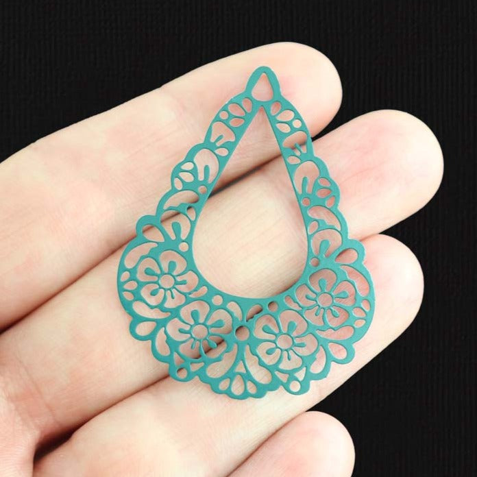 2 breloques en émail bleu sarcelle en filigrane 2 faces - E1513