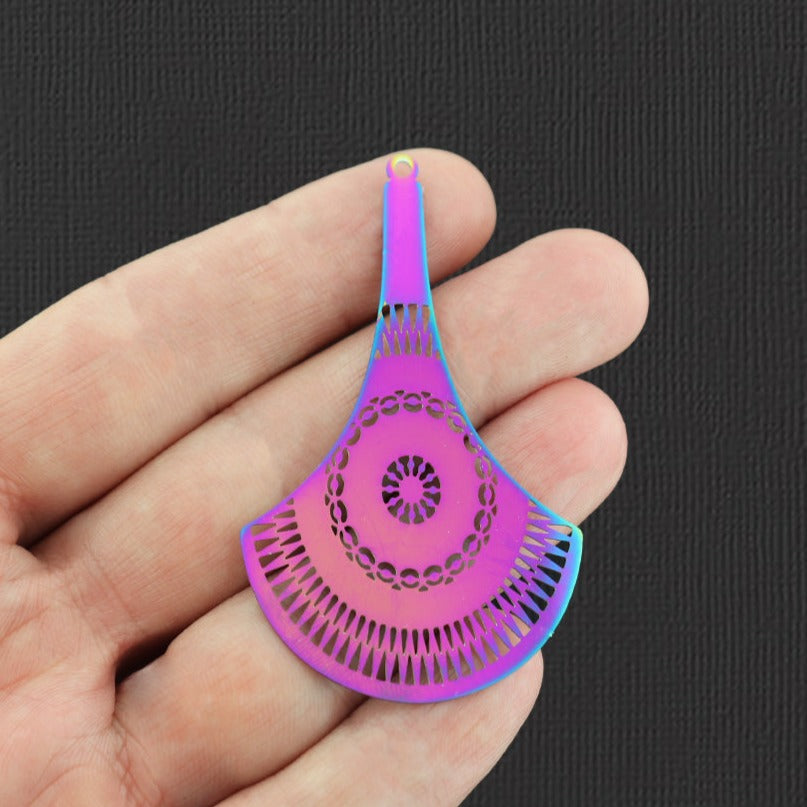 2 Filigree Fan Rainbow Electroplated Stainless Steel Charms - SSP166