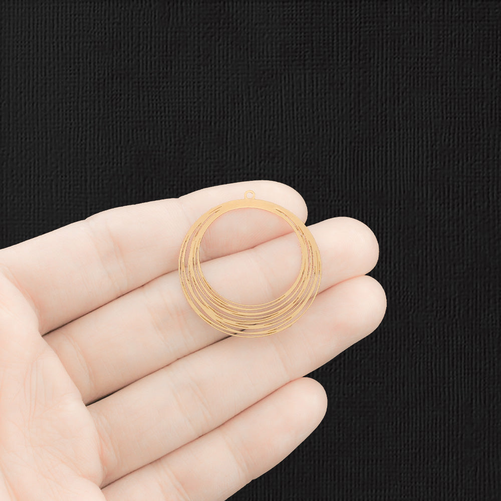 2 Filigree Gold Tone Copper Charms 2 Sided - GC1454