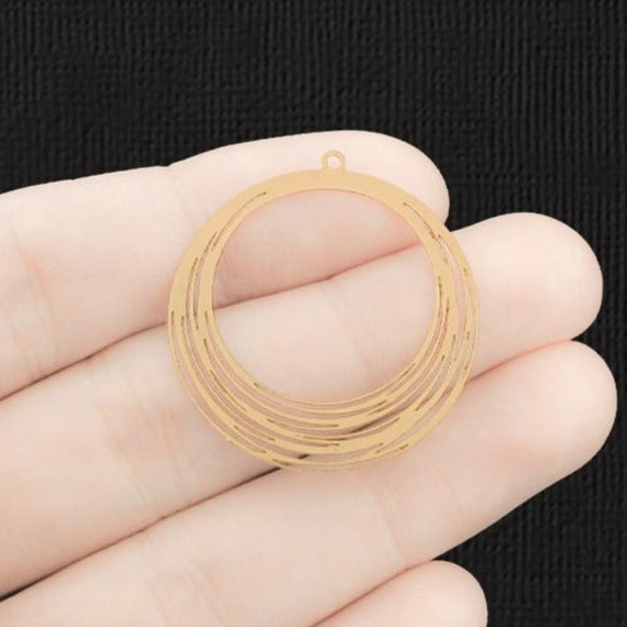 2 Filigree Gold Tone Copper Charms 2 Sided - GC1454