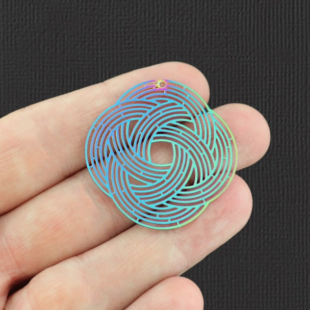 2 breloques en acier inoxydable plaqué arc-en-ciel avec nœud en filigrane 2 faces - SSP160