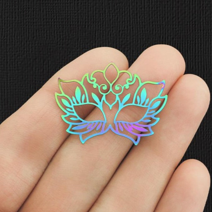 2 Filigree Mask Rainbow Electroplated Stainless Steel Charms 2 Sided - SSP278