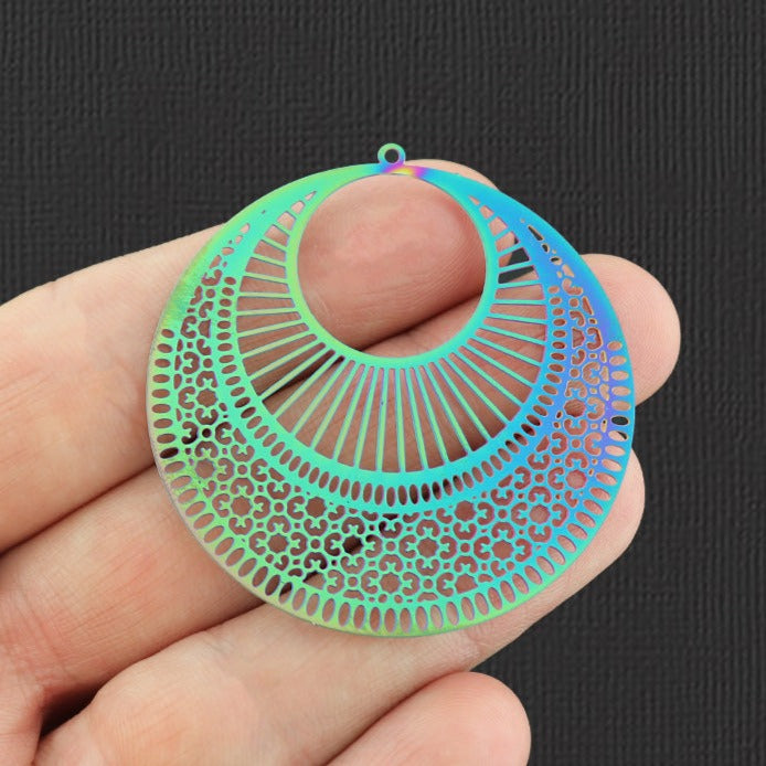 2 Filigree Ring Rainbow Electroplated Stainless Steel Charms - SSP136