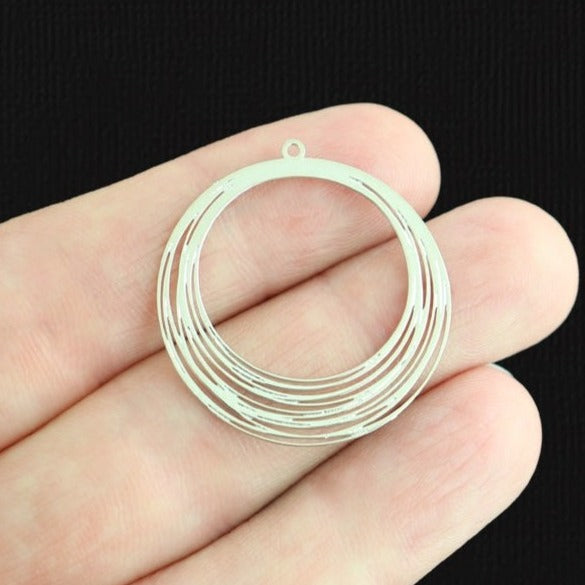 2 Filigree Silver Tone Copper Charms 2 Sided - SC8096