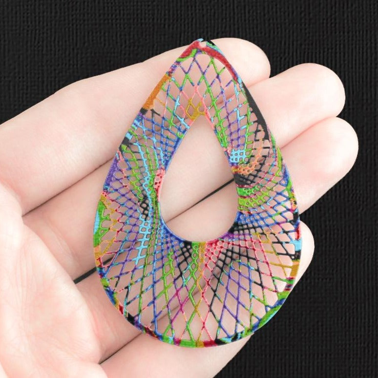 2 Filigree Teardrop Enamel Charms - E380