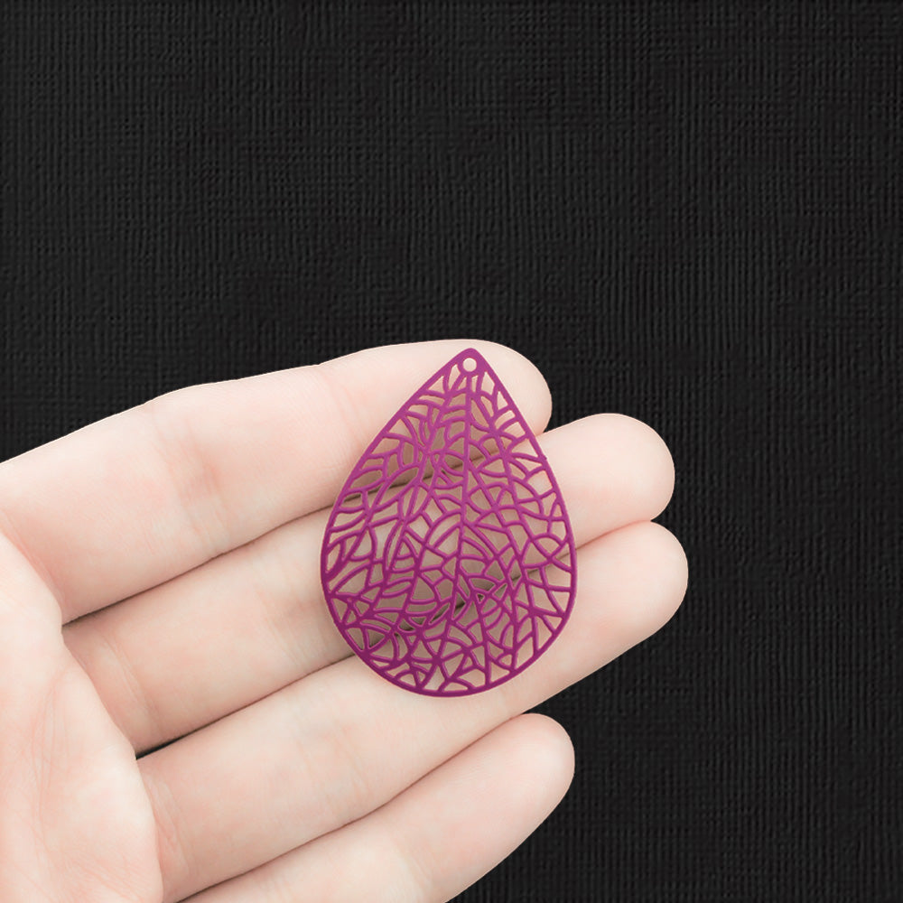 4 breloques en filigrane en cuivre émaillé violet 2 faces - E1070