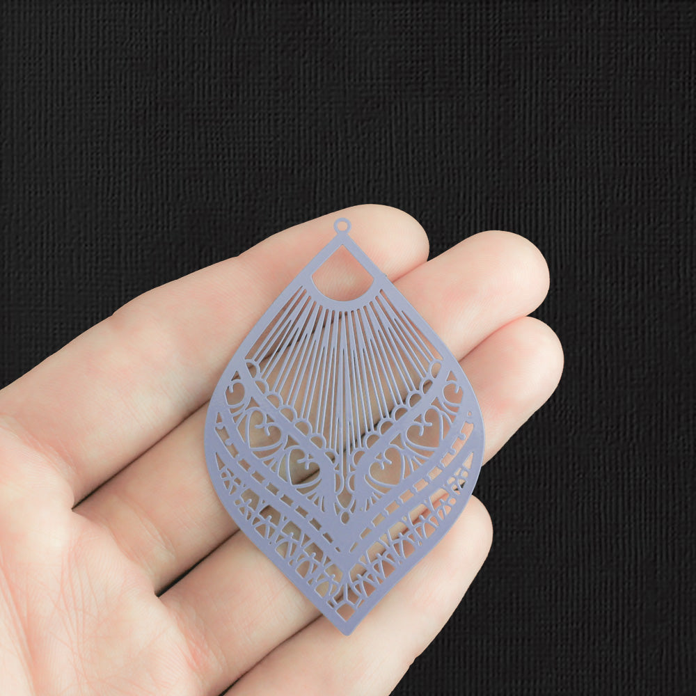 2 Filigree Teardrop Purple Enamel Copper Charms 2 Sided - E119