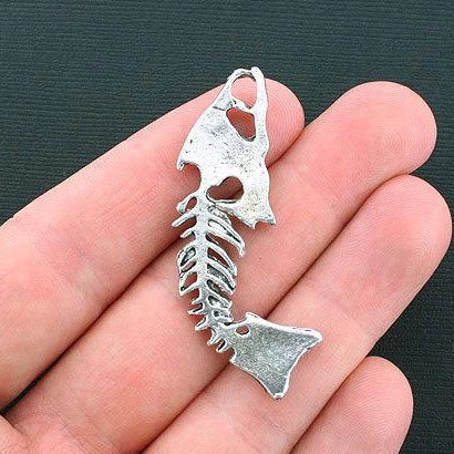 2 Fishbone Antique Silver Tone Charms - SC1638