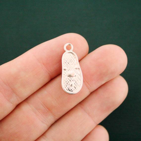 2 Flip Flop Silver Tone Enamel Charms with Inset Rhinestone - E413