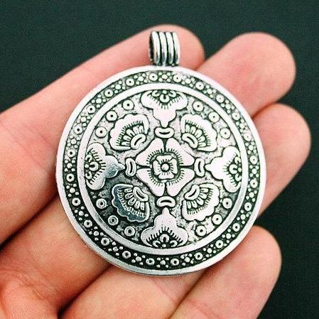 2 Floral Antique Silver Tone Charms - SC6060