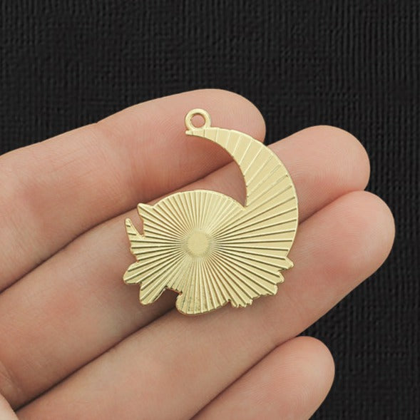 2 Floral Crescent Moon Cat Gold Tone Enamel Charms - E1109