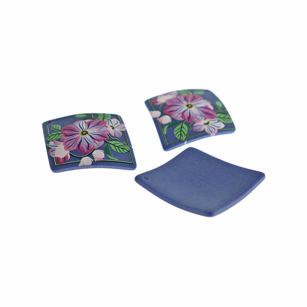 2 Floral Rhombus Acrylic Charms - K588