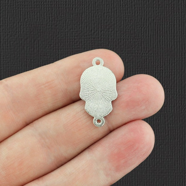2 Floral Skull Connector Silver Tone Enamel Charms - E099