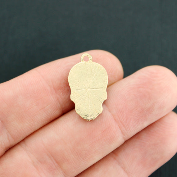 2 Floral Skull Gold Tone Enamel Charms - E659