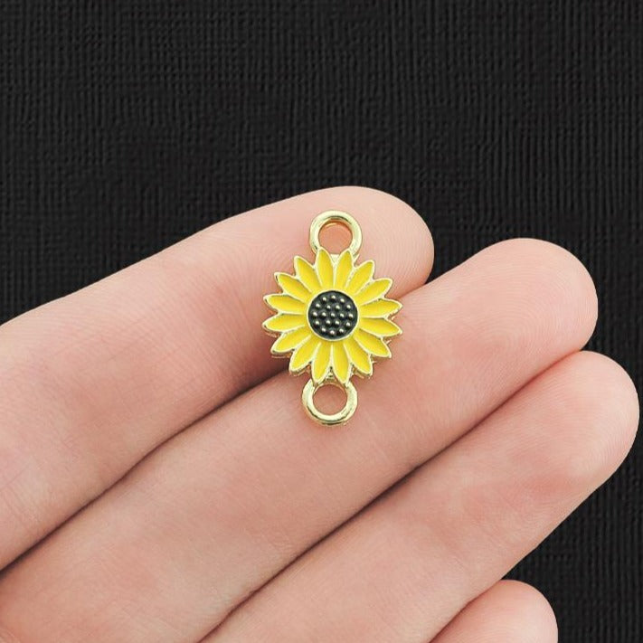 2 breloques en émail doré connecteur fleur - E435