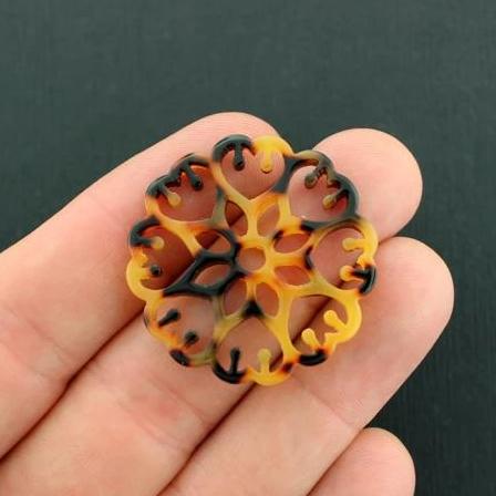 2 Flower Imitation Amber Tortoiseshell Resin Charms 2 Sided - Z560