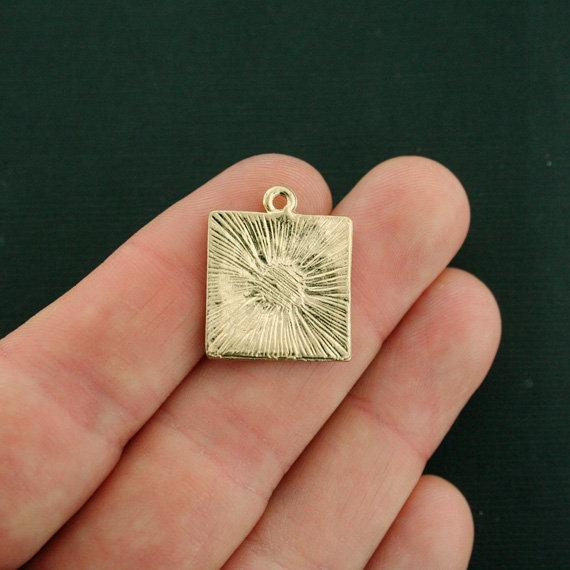 2 Flower Square Gold Tone Enamel Charms - E604
