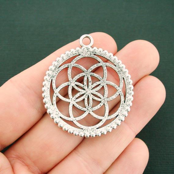 2 Flower of Life Antique Silver Tone Charms - SC7517