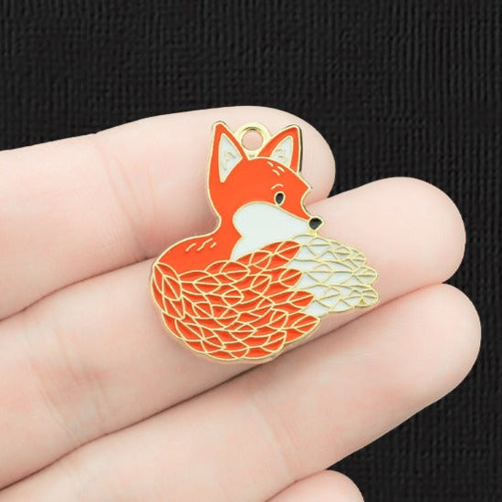 2 breloques en émail doré renard - E229