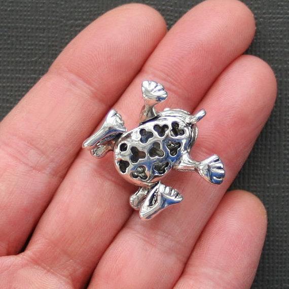 2 Frog Prince Antique Silver Tone Charms 3D - SC2525
