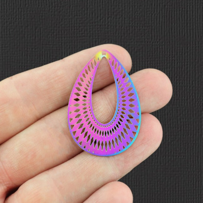 2 Geometric Drop Rainbow Electroplated Stainless Steel Charms - SSP165