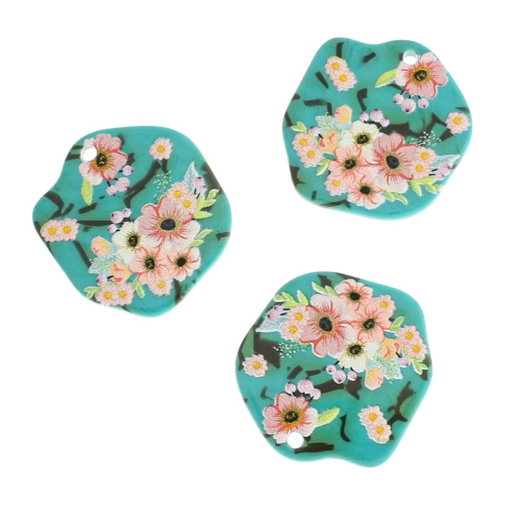 2 Breloques Acrylique Fleur Géométrique - K010