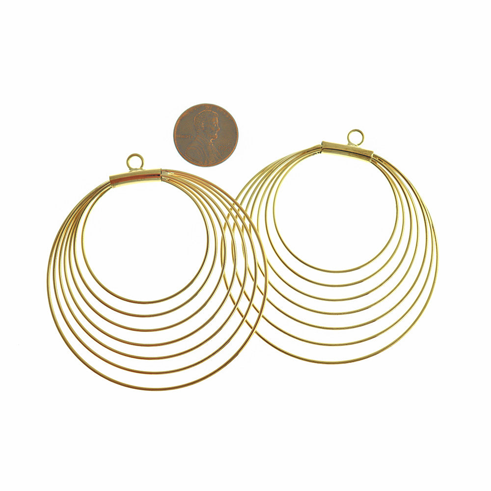 2 Geometric Round Gold Tone Charms 2 Sided - Z822