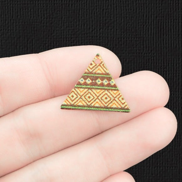 2 Geometric Triangle Gold Tone Enamel Charms - E1359