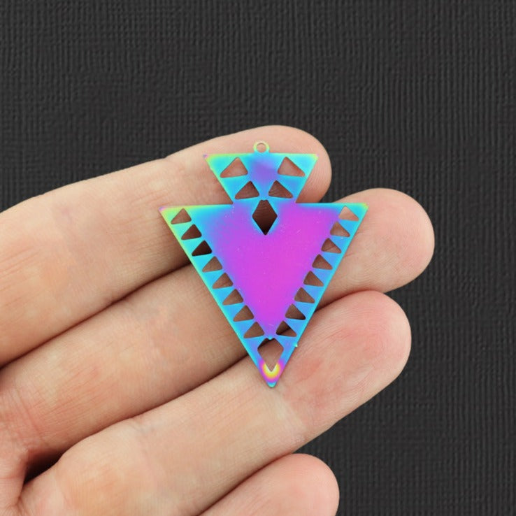 2 Geometric Triangle Rainbow Electroplated Stainless Steel Charms - SSP167