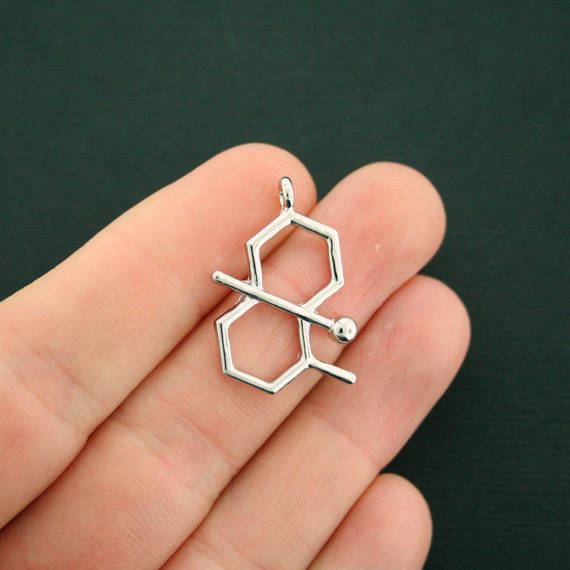 2 Geosmin Molecule Antique Silver Tone Charms - SC7111