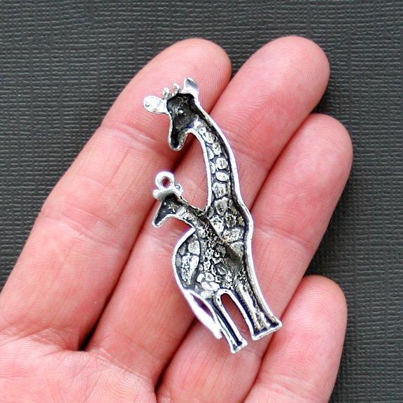 2 Giraffe Antique Silver Tone Charms - SC1570