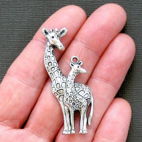 2 breloques de ton argent antique girafe - SC1570