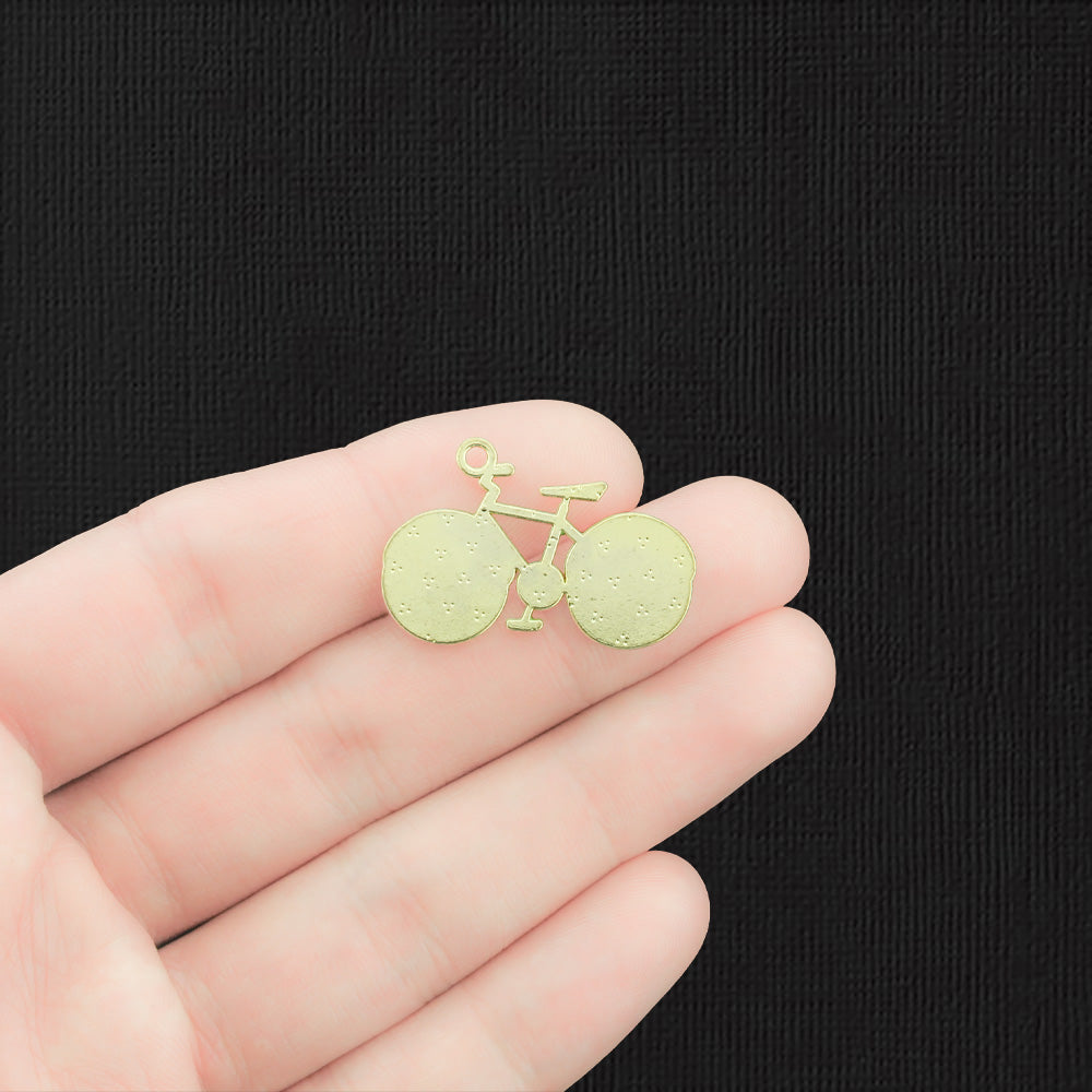 2 Green Bicycle Gold Tone Enamel Charms - E1357