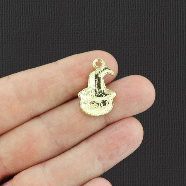 2 Halloween Cat Gold Tone Enamel Charms - E021