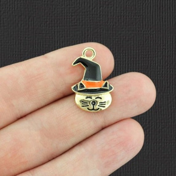 2 breloques en émail doré chat Halloween - E021