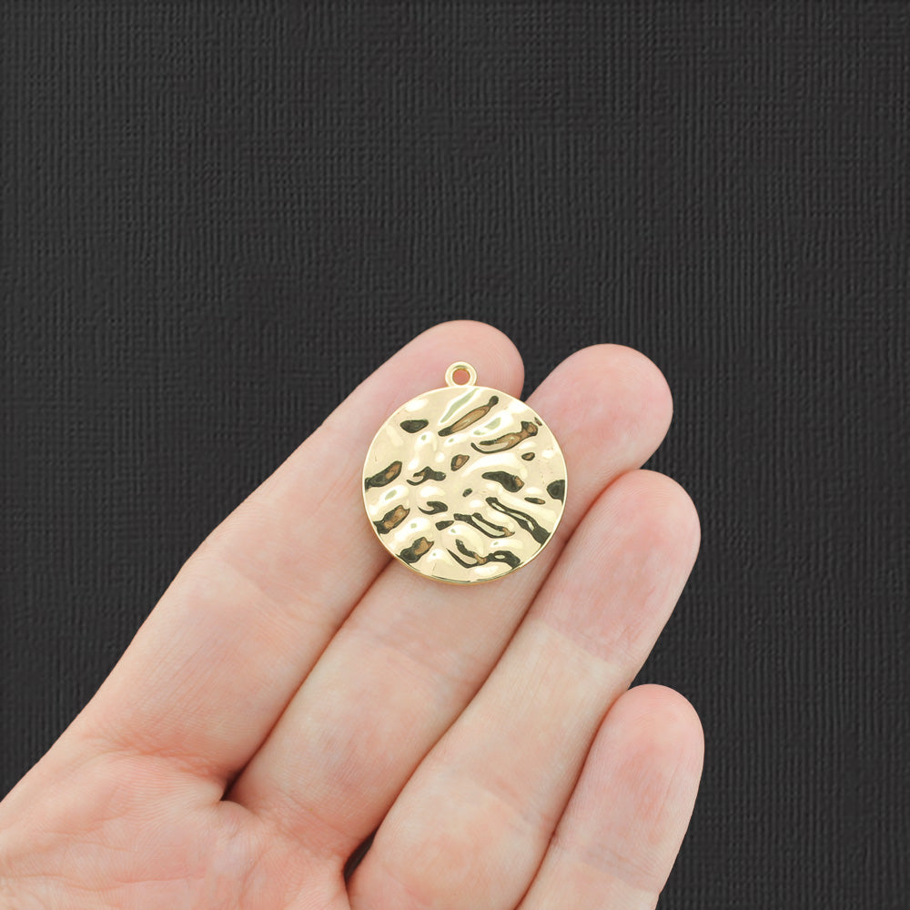 2 Hammered Circle Gold Tone Charms 2 Sided - GC1440