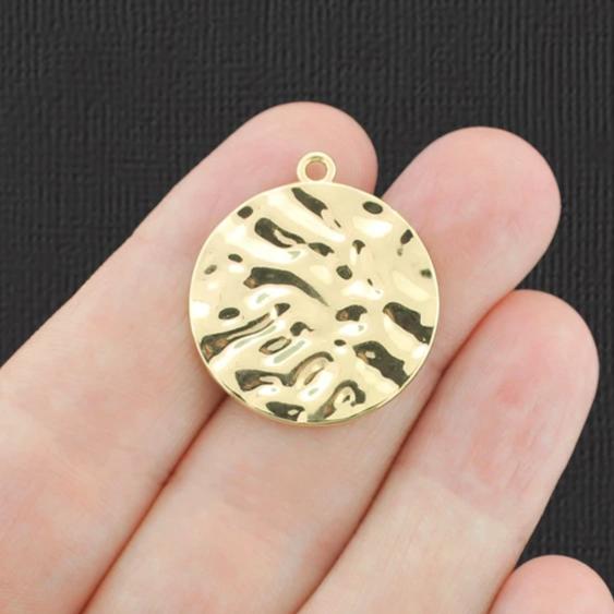 2 Hammered Circle Gold Tone Charms 2 Sided - GC1440