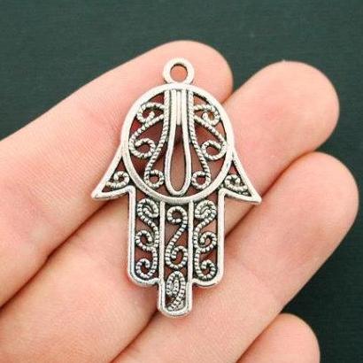 2 breloques Hamsa Hand Antique Silver Tone - SC3309