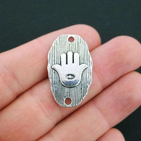 2 breloques Hamsa Hand Connector Antique Silver Tone - SC4610