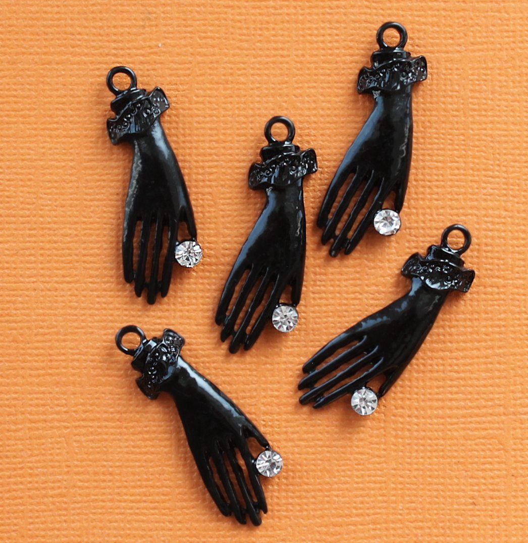 2 Hand Black Enamel Charms With Inset Rhinestone - SC2888