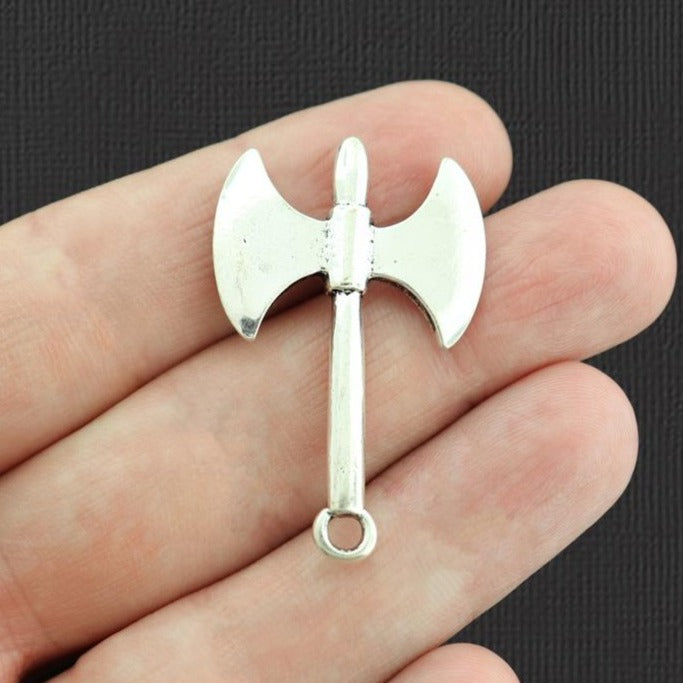 2 Hatchet Antique Silver Tone Charms 2 Sided - SC3691