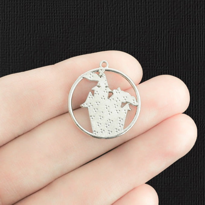 2 Haunted House Silver Tone Enamel Charms - E1331